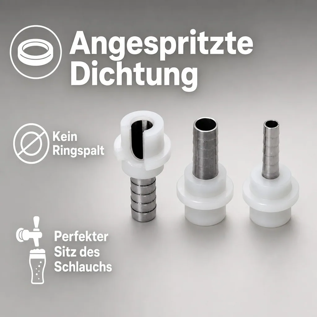 Schlauchtülle, Tülle Gerade für Bier oder CO2 Schlauch mit Angespritzter Dichtung, 7mm