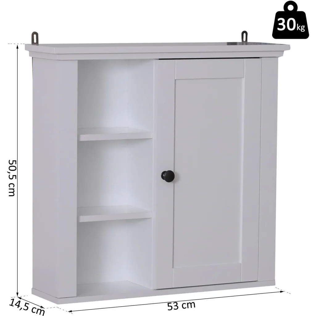 Badschrank Küchenschrank Hängeschrank Wandschrank vestellbarer Einlegeboden 3 x Fach Holz Weiß 53 x 14,5 x 50,5 cm
