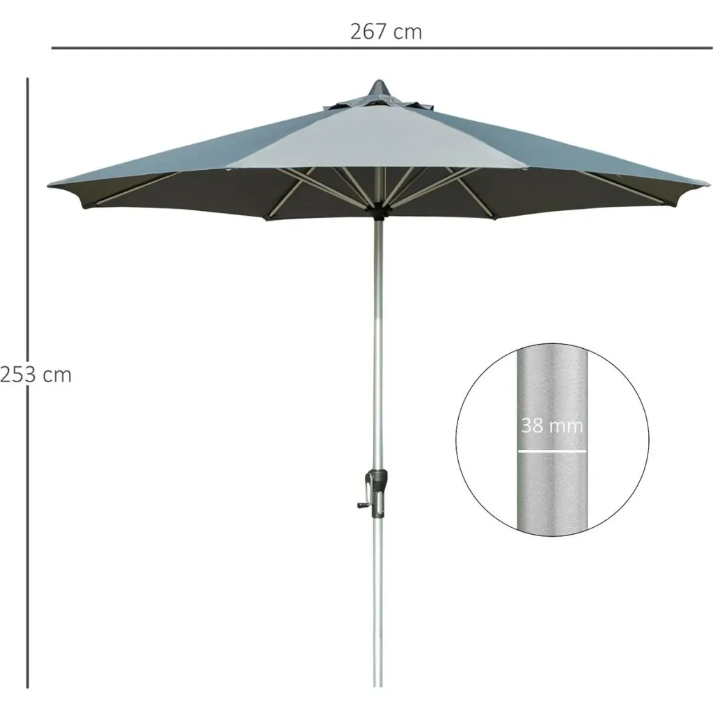 Sonnenschirm 2,7 m 8 Rippen Aluminium Polyester Dunkelgrau