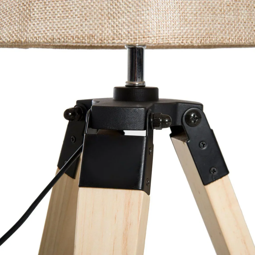 Tischlampe Dreibein Tischleuchte E27 Leinenoptik Kiefer Beige