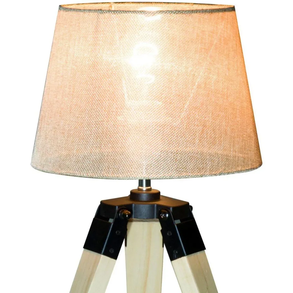 Tischlampe Dreibein Tischleuchte E27 Leinenoptik Kiefer Beige