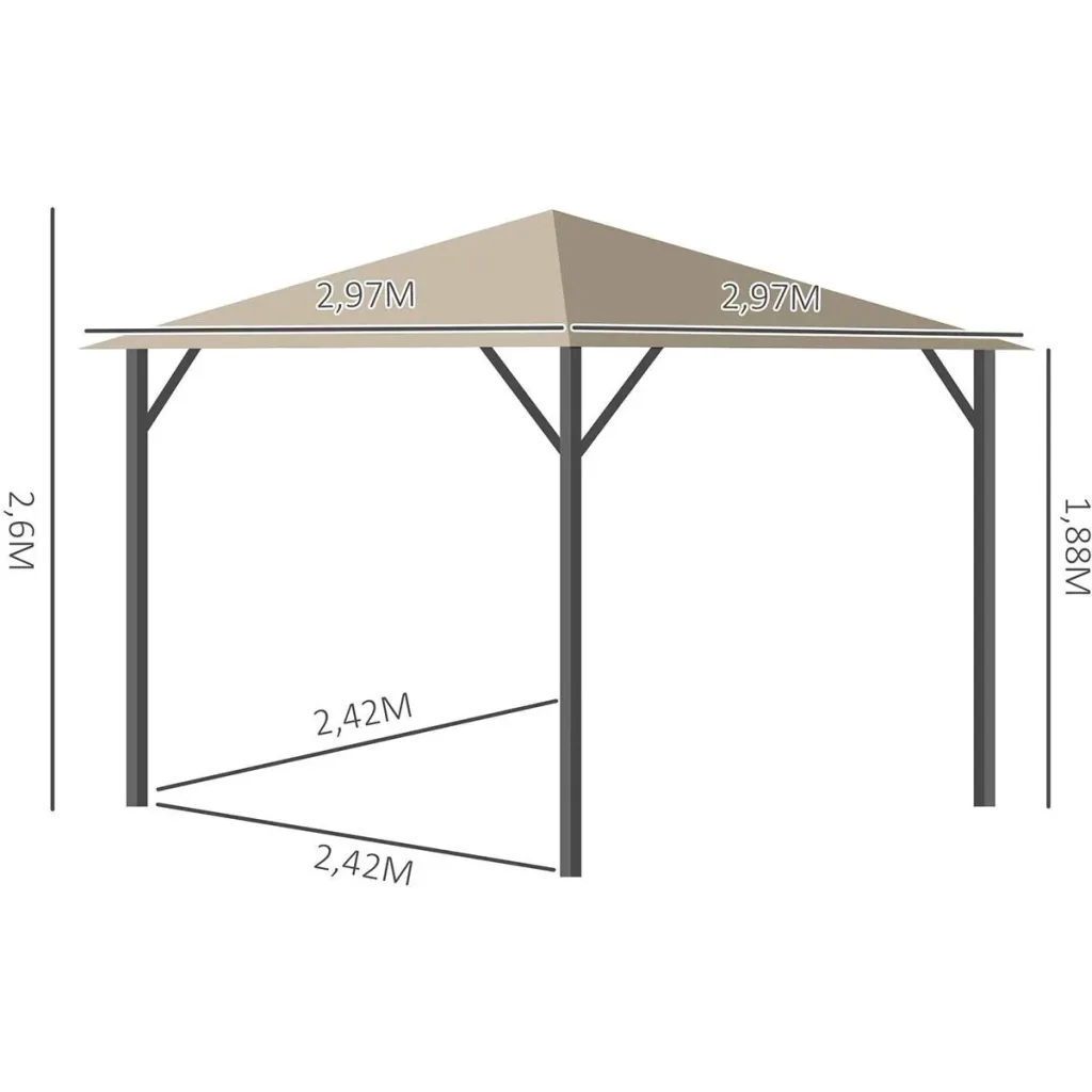 Gartenpavillon Gazebo 3 x 3 m mit Lüftungsschlitzen und 4 x Seitenteilen Wetterfest Aluminium Polyester khaki