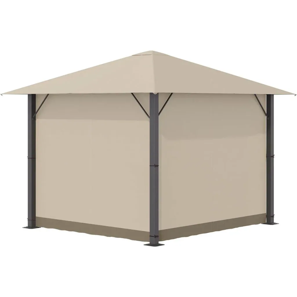 Gartenpavillon Gazebo 3 x 3 m mit Lüftungsschlitzen und 4 x Seitenteilen Wetterfest Aluminium Polyester khaki