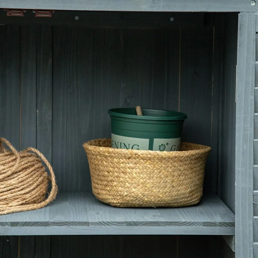 Gartenschrank Holz Gerätehaus Geräteschuppen Geräteschrank Holzhütte Pultdach Bitumenpappe Lamellentüren Grau 87 x 46,5