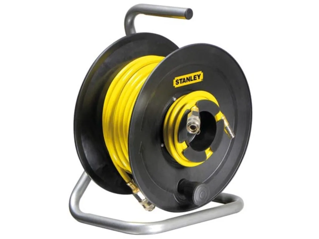 Druckschlauchaufroller 20 m, gelb PVC, Schnellkupplungen, max. 18 bar, ABS-Gehäuse, 12 mm Luftschlauch, für Kompressor und Druckluftwerkzeuge, für Werkstatt und Garage