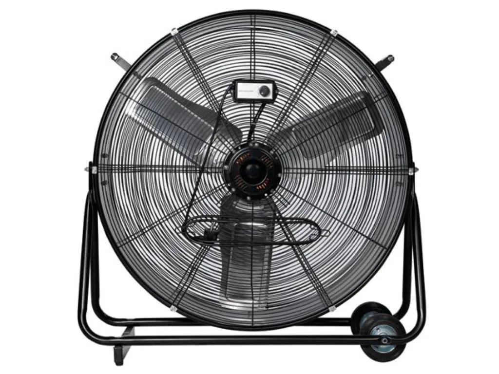 Großer Standventilator, Ø 75 cm, Metalltrommel, schwarz, leiser Betrieb, höhenverstellbar, Innen-/Außenbereich