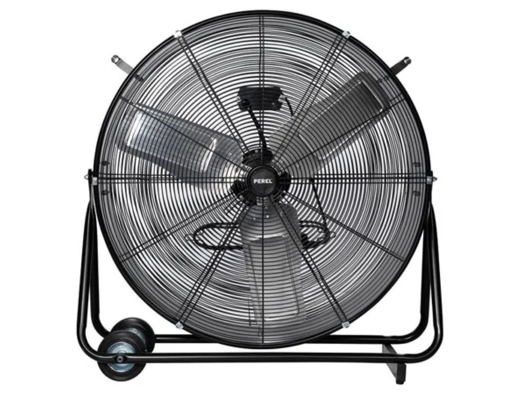 Großer Standventilator, Ø 75 cm, Metalltrommel, schwarz, leiser Betrieb, höhenverstellbar, Innen-/Außenbereich