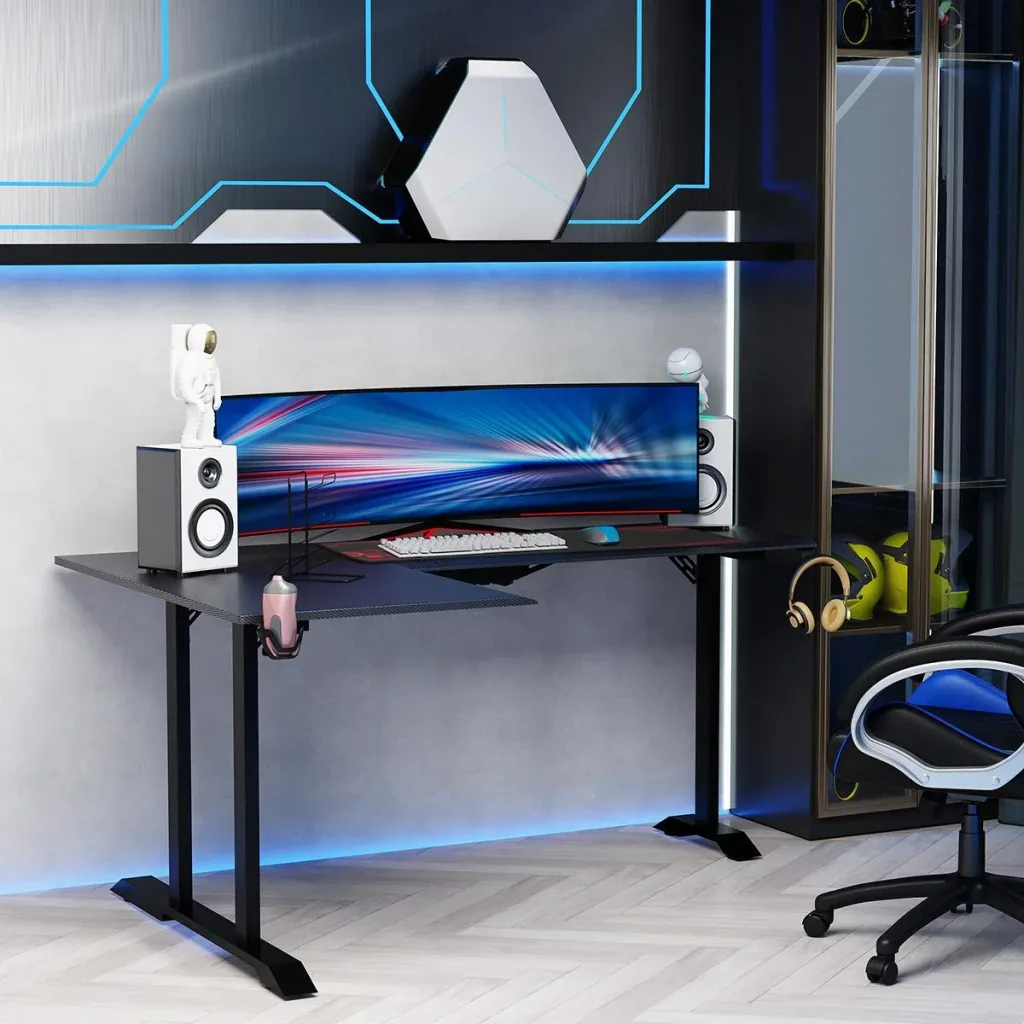 Gaming Tisch Schreibtisch L-förmige mit Kopfhörerhaken Getränkehalterung Computertisch MDF Metall Schwarz+Rot 168 x 109