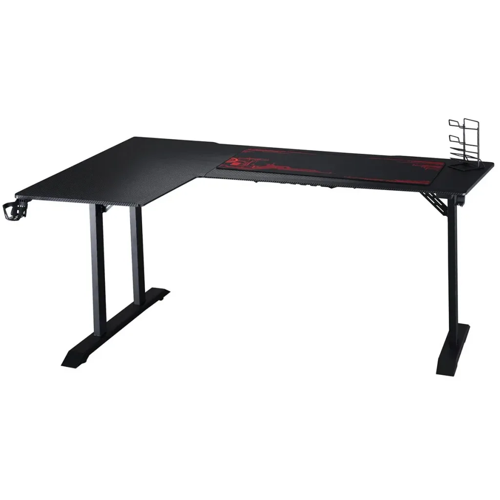 Gaming Tisch Schreibtisch L-förmige mit Kopfhörerhaken Getränkehalterung Computertisch MDF Metall Schwarz+Rot 168 x 109