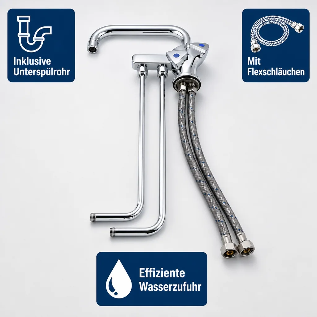 Wasserhahn, Küchenarmatur, Wasserarmatur - für Warm und Kaltwasser, Hochdruck für 2 Becken
