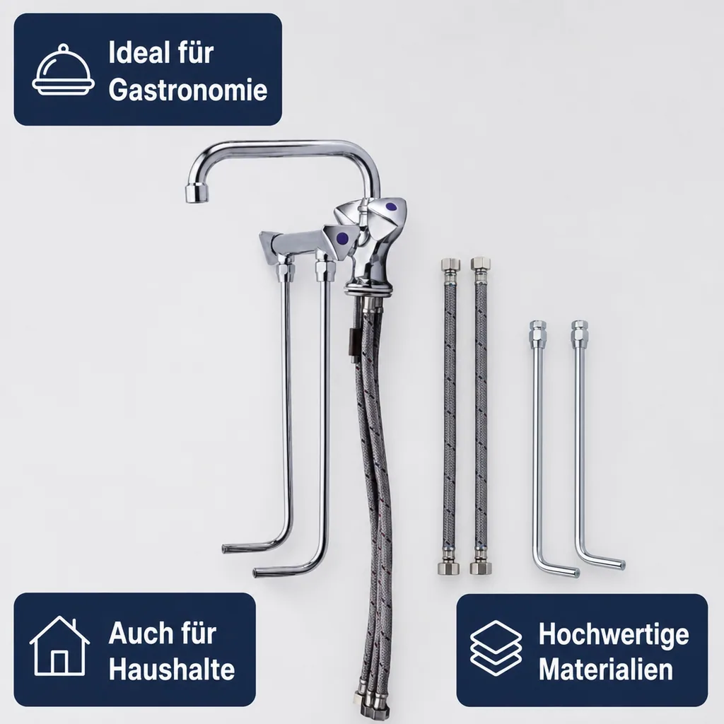 Wasserhahn, Küchenarmatur, Wasserarmatur - für Warm und Kaltwasser, Hochdruck für 2 Becken