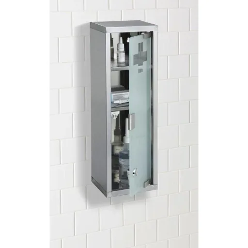 Medizinschrank - Edelstahl halbtransparente Glastür - 15X12X45CM