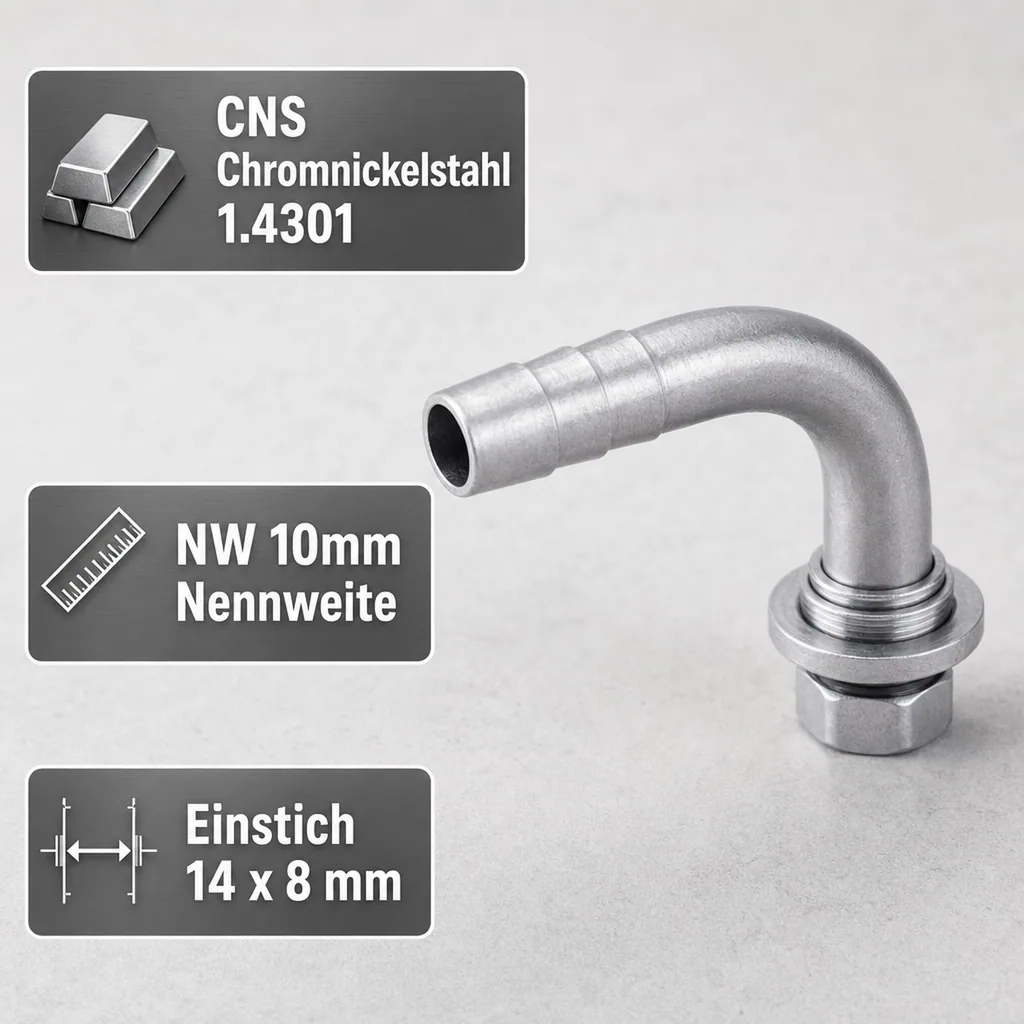 Bierschlauchtülle Gebogen CNS, NW 10mm