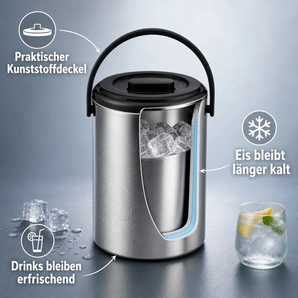 Eiswürfelbehälter Eiseimer Edelstahl 2,2L