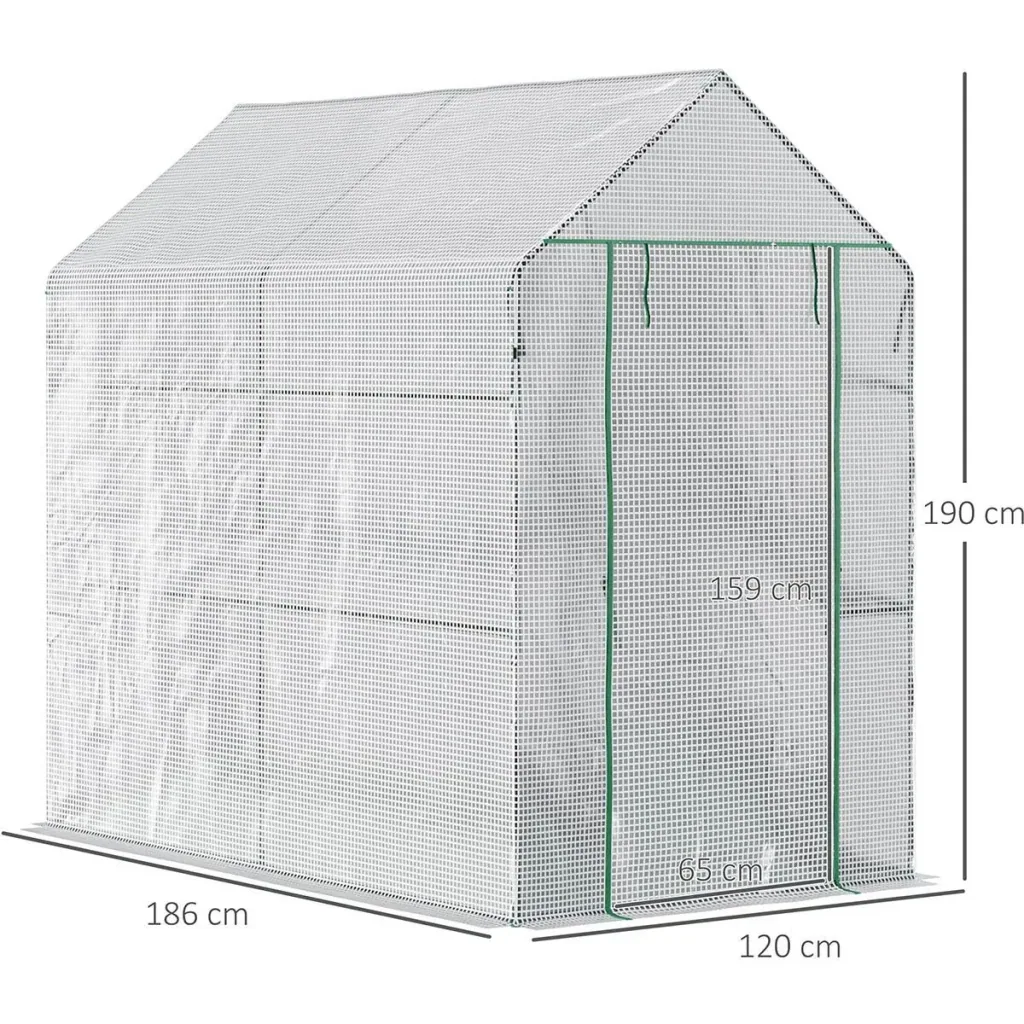 Foliengewächshaus begehbares Gewächshaus mit 4 Regalebenen Tomatengewächshaus Treibhaus Frühbeet mit Tür Grün Stahl PE 1