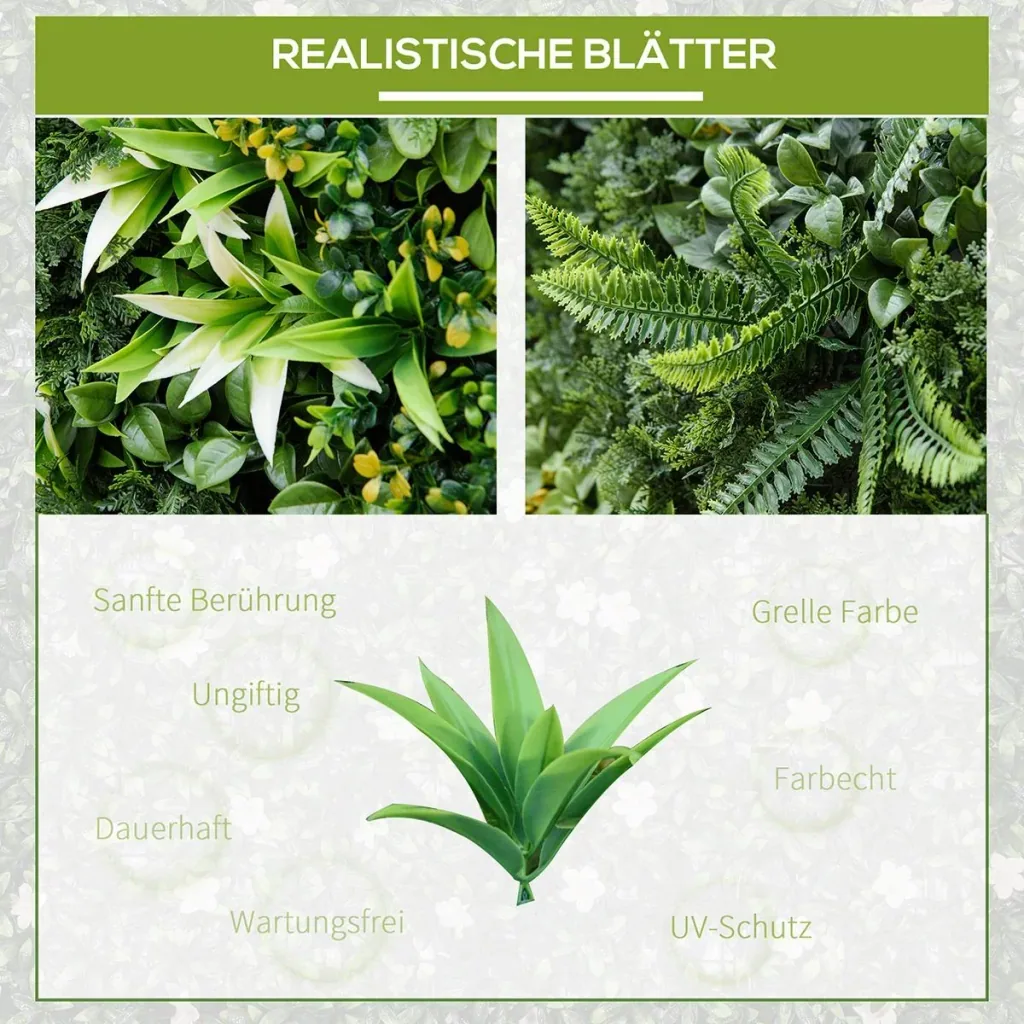 12 Stück künstliches Pflanzenwand Hecke 50x50 cm UV-Schutz Sichtschutz Mehrblättriges Design Heckenpflanze für Garten Ou