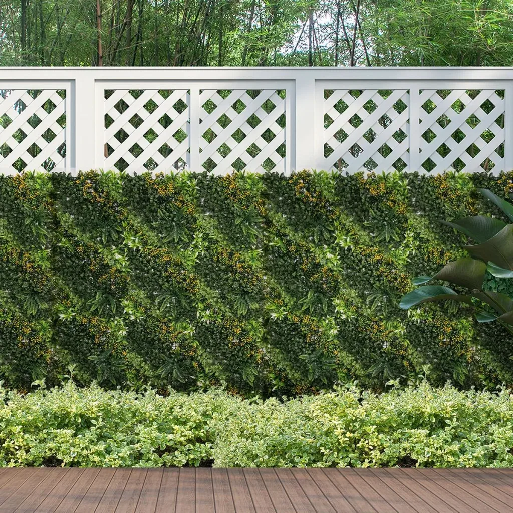 12 Stück künstliches Pflanzenwand Hecke 50x50 cm UV-Schutz Sichtschutz Mehrblättriges Design Heckenpflanze für Garten Ou