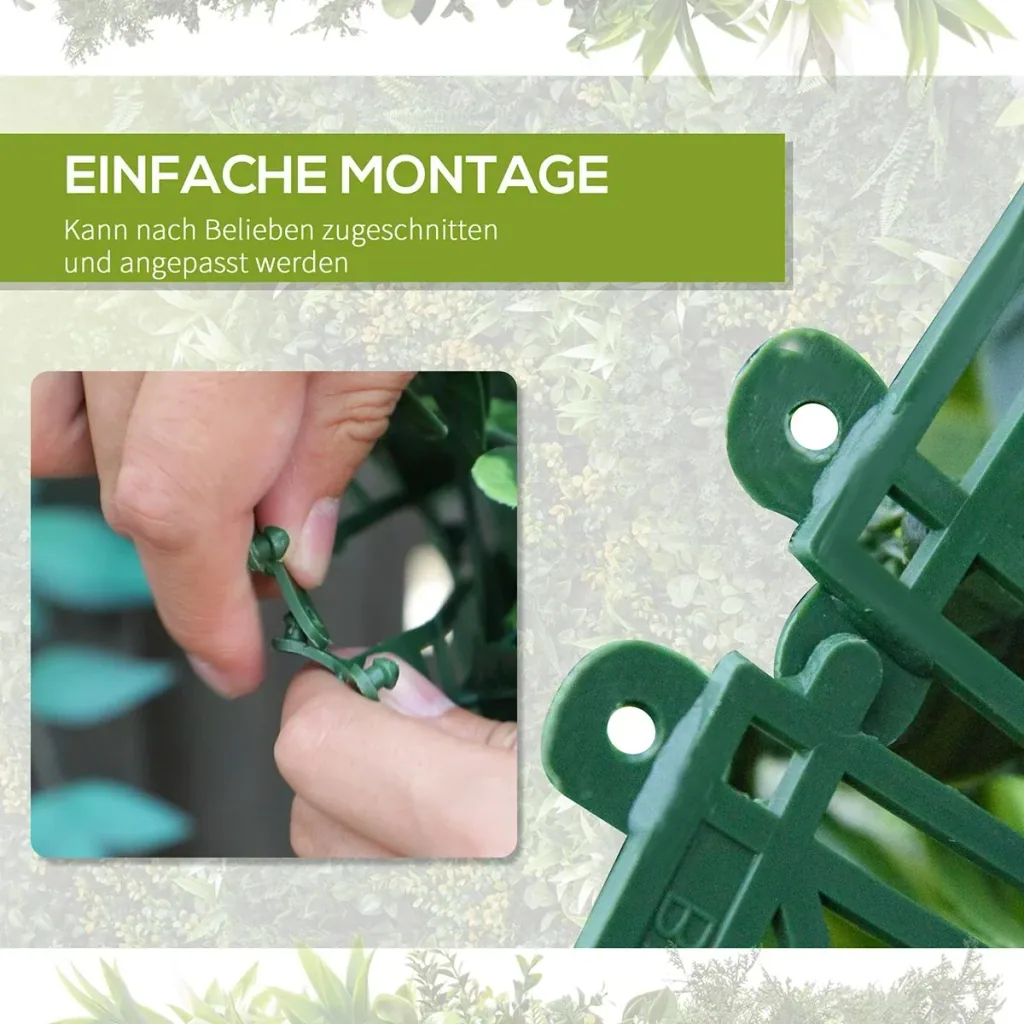 12 Stück künstliches Pflanzenwand Hecke 50x50 cm UV-Schutz Sichtschutz Mehrblättriges Design Heckenpflanze für Garten Ou