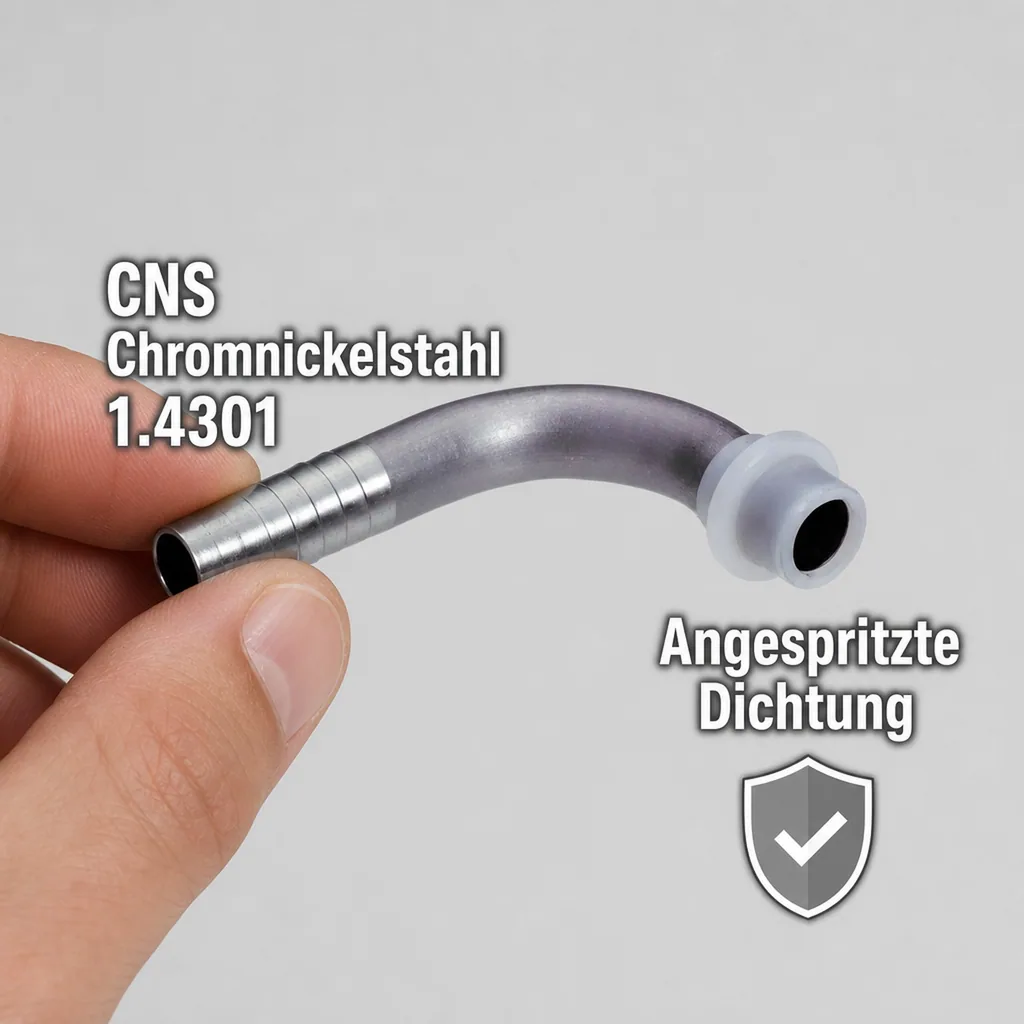 Bierschlauchtülle gebogen CNS,mit angespritzter Dichtung, NW 10mm