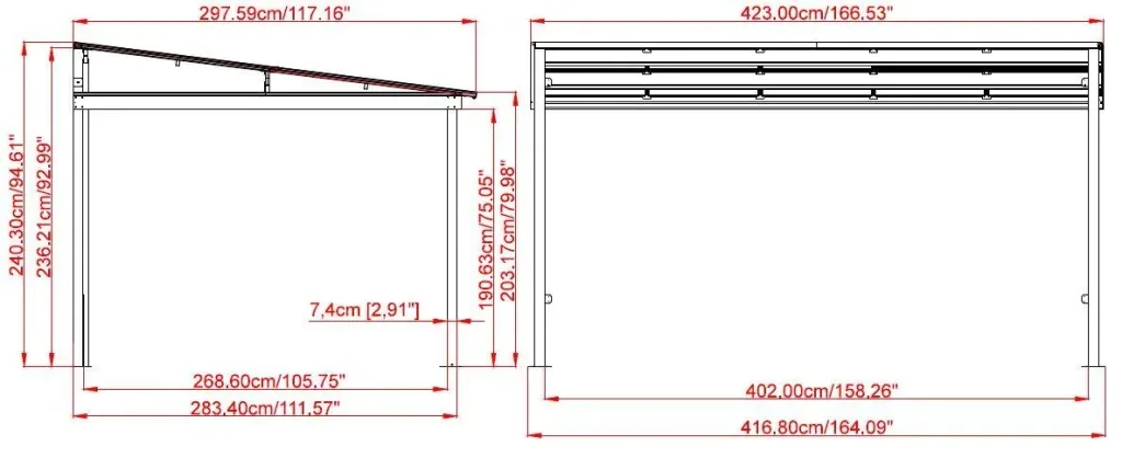 Sojag Terrassenüberdachung St. Barth 1014 423×298×240 cm Anthrazit – 8-mm-Doppelstegplatten & Schneelaststützen