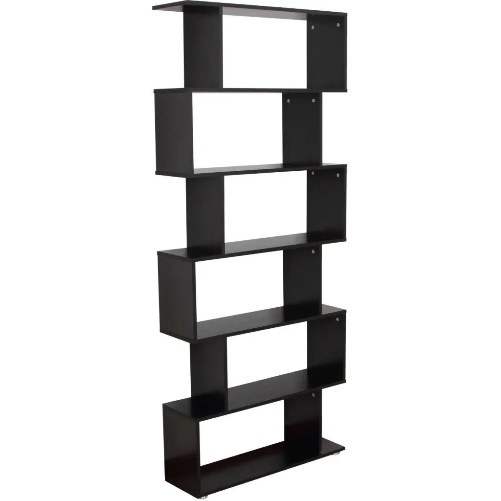Bücherregal Schwarz Wandregal Raumteiler S-Form 6 Fächer MFC