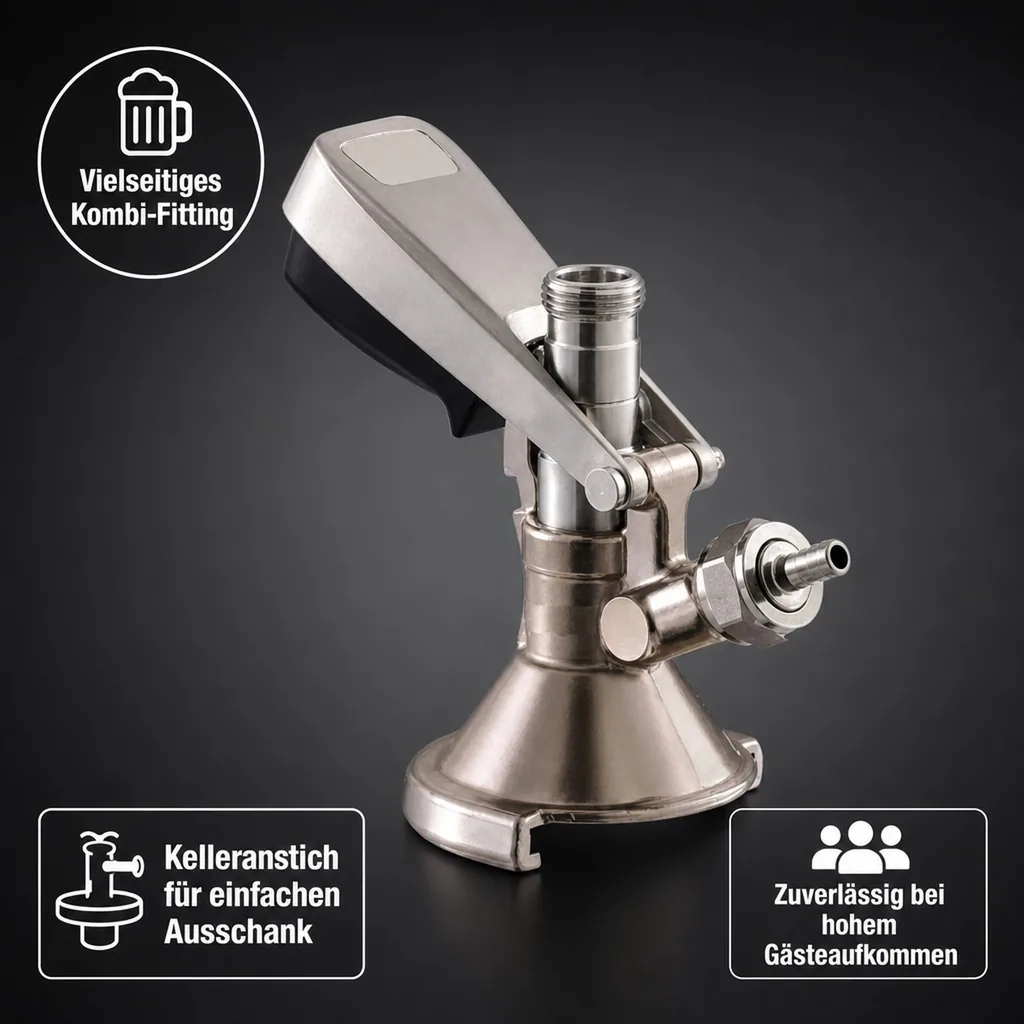 Zapfkopf, Keg Verschluss, Kombi-Fitting, o. Ausgang (Kelleranstich) 2x 5/8"