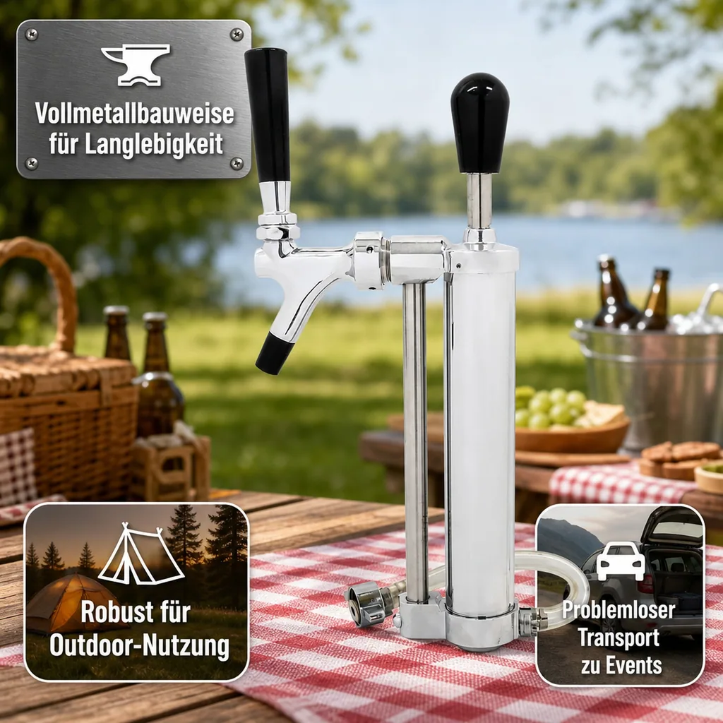 Bierpumpe, Picknickpumpe mit Zapfhahn, mit Kolbenschankhahn, 5/8" Co2-Abgang