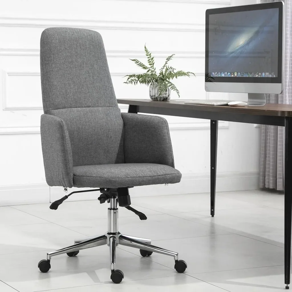 Bürostuhl Ergonomischer Drehstuhl mit Wippenfunktion Armlehne höhenverstellbar Kunstleinen Metall Grau 61 x 67 x 112,5-1