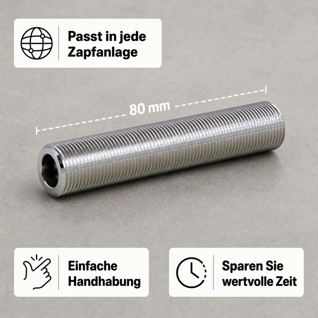 Durchgangsstutzen, Schankhahnstutzen für Zapfanlage, Bierzapfanlage 5/8"- Gewinde, 80mm