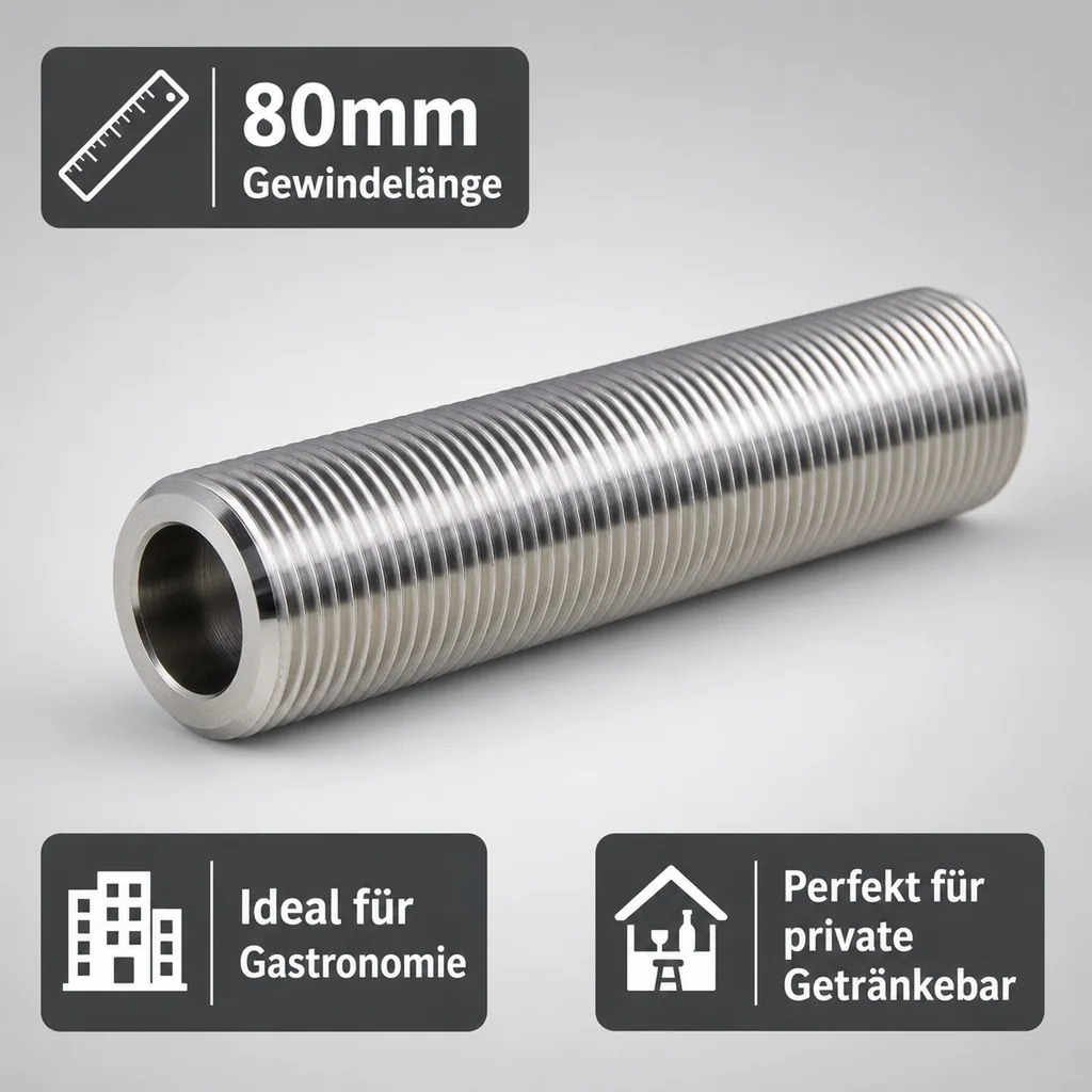 Durchgangsstutzen, Schankhahnstutzen für Zapfanlage, Bierzapfanlage 5/8"- Gewinde, 80mm