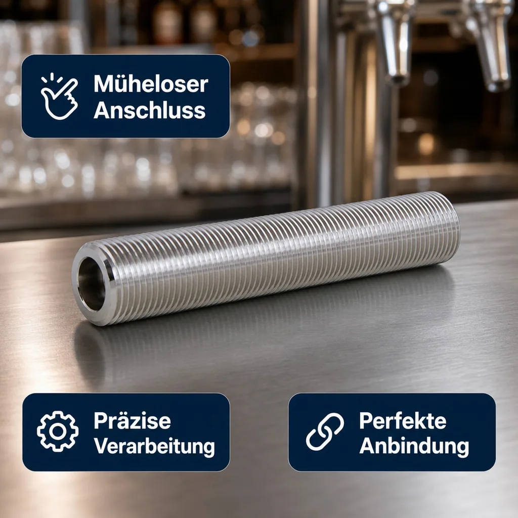 Durchgangsstutzen, Schankhahnstutzen für Zapfanlage, Bierzapfanlage 5/8"- Gewinde, 80mm