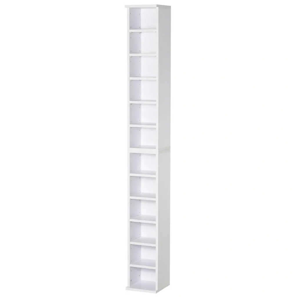 CD-Ständer CD-Regal mit 6 Fächern Standregal Zweiteiliges Set mit zwei offenen Ablagefächern Spanplatten Weiß 21 x 22,5