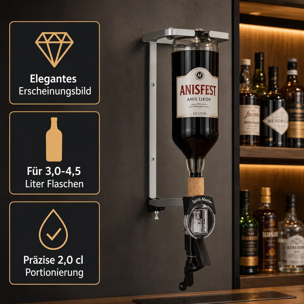 Portionierer, Spirituosen Dosierer - SPIRIT MASTER, 2 cl für 3 Liter Flaschen Anisfest, inkl. Jack Daniels Wandhalter 3,0Liter (NEU!!)