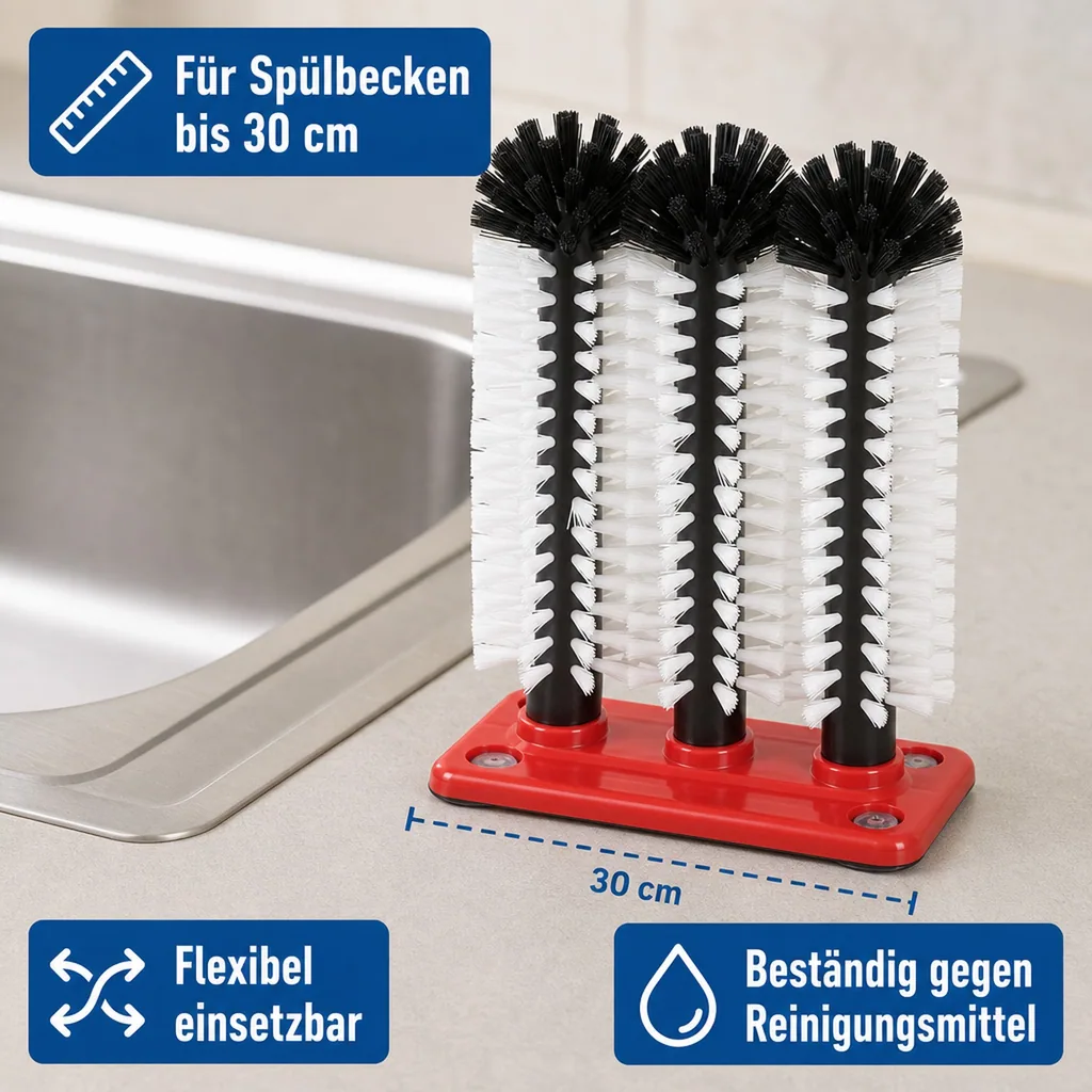 Spülbürste, Gläserbürste, Gläserspülgarnitur - 3 teilig, 3 x 25cm