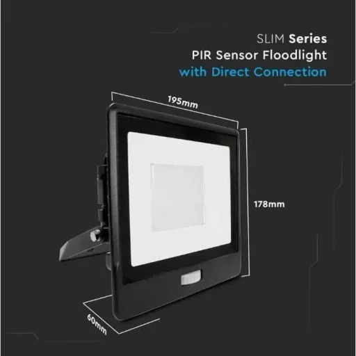 VT-158S LED-Flutlicht mit Sensor - 50 W - 4000 Lm - 3000K - Schwarz