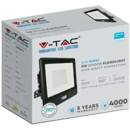 VT-158S LED-Flutlicht mit Sensor - 50 W - 4000 Lm - 3000K - Schwarz