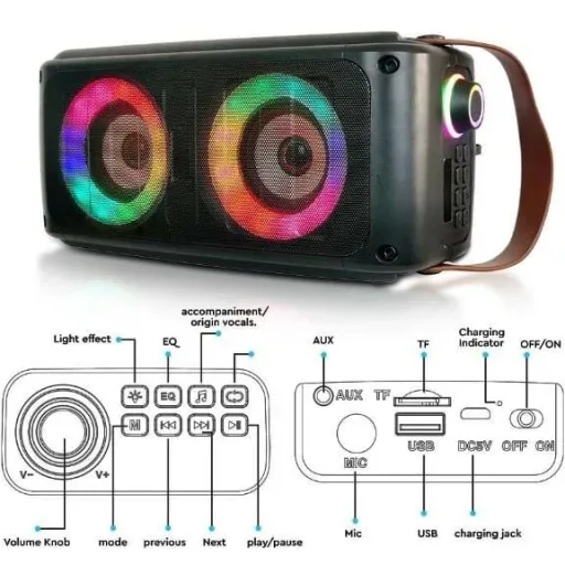 VT-6203-2 Mobiler Lautsprecher mit Bluetooth und RGB - 2x 10W