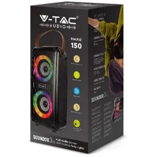 VT-6203-2 Mobiler Lautsprecher mit Bluetooth und RGB - 2x 10W