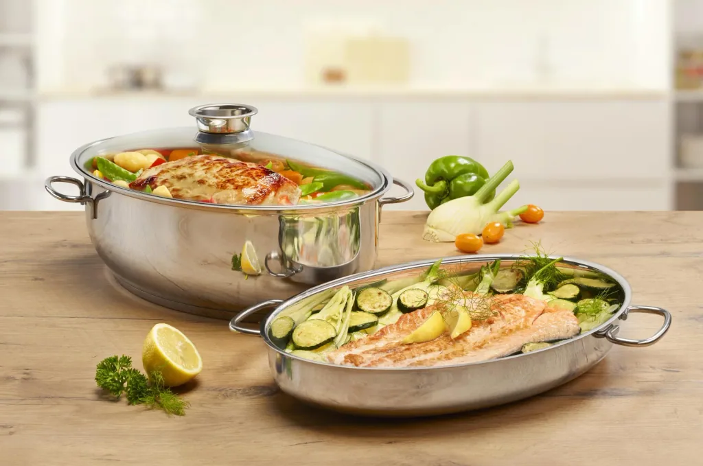 Oval stainless steel roaster 3-in-1 – 8.5L roaster + 4L lid + aroma valve lid