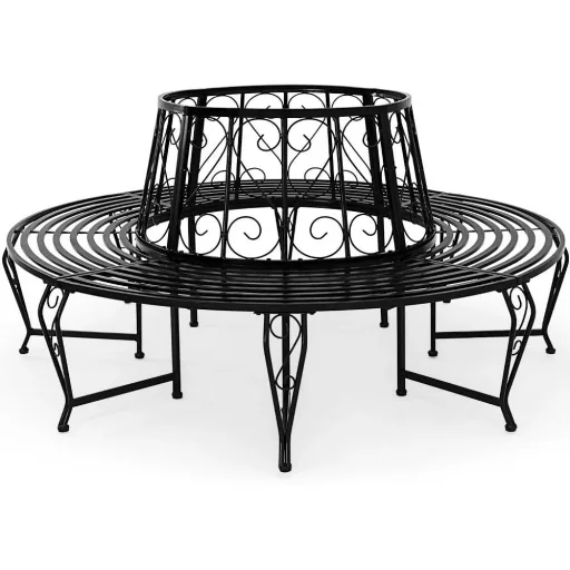 Baumbank - Gartenbank - Schwarz - Metall - Ø160 cm