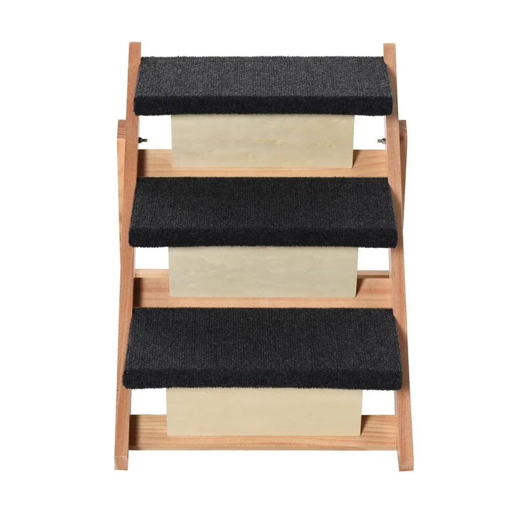 Haustiertreppe 2-in1 Hunderampe Katzentreppe Hundetreppe Faltbar Tiertreppe Kiefernholz Natur+Schwarz 60 x 47 x 50 cm
