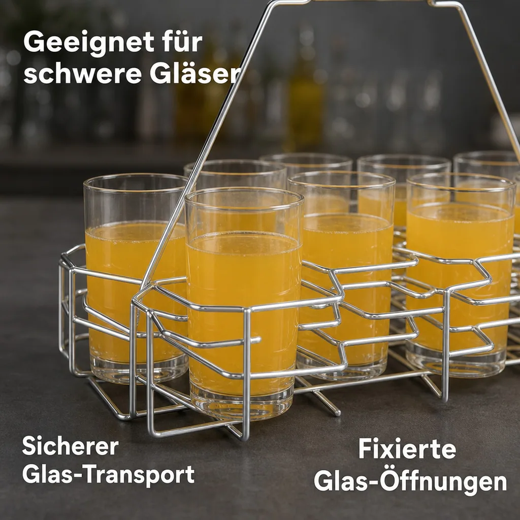 Glasträger für 10 Gläser | Getränke- & Geschirrkorb aus Metall (verzinkt)