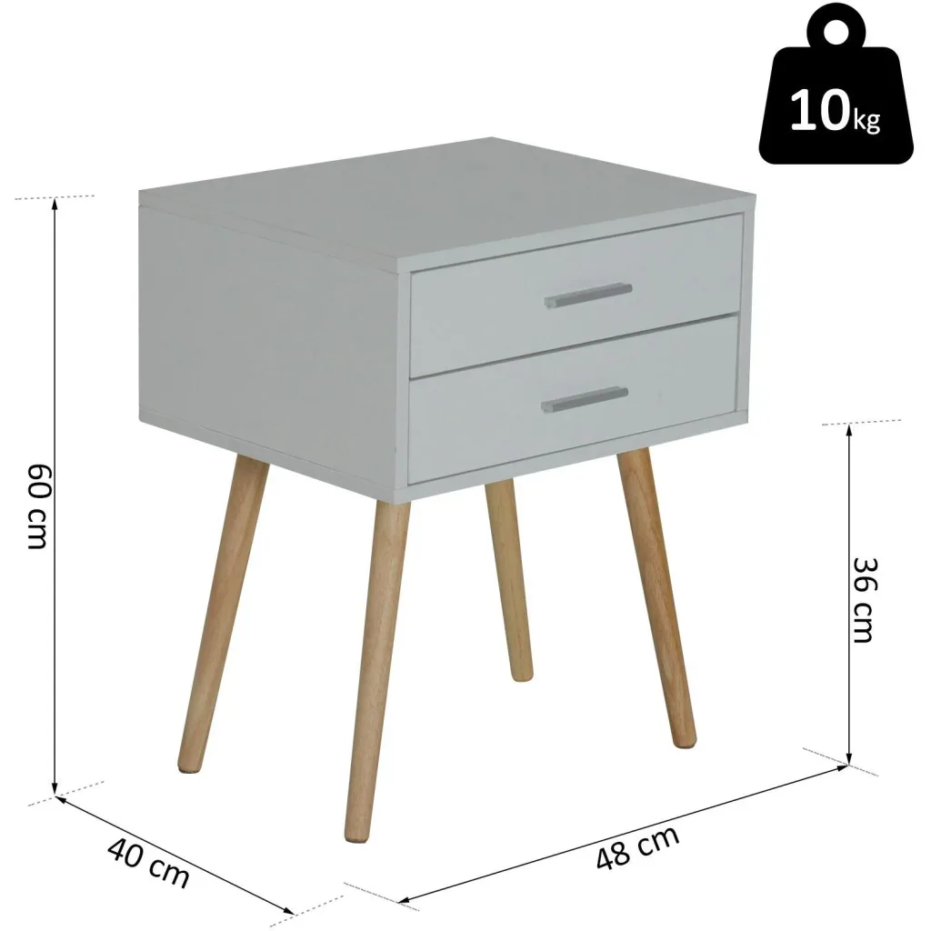Nachttisch Nachtschrank Nachtkommode Konsole Beistelltisch 2 x Schublade Holz 48 x 40 x 60 cm