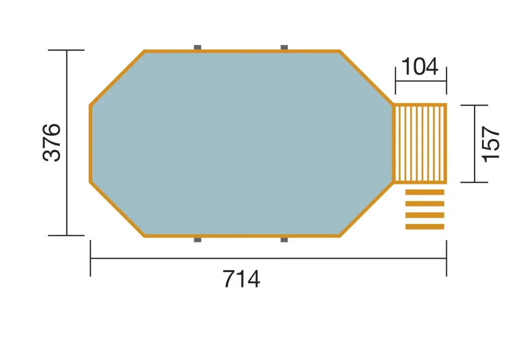 Massivholzpool 594, 714 x 376 x 116 cm, Sparset inkl. Sandfilteranlage und Technikraum