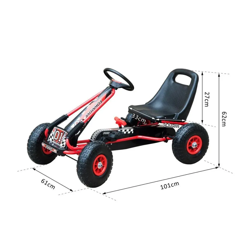 Go Kart Kinderfahrzeug Tretauto mit Pedal Bremsen für 3-8 Jahre Gummiräder Stahl Rot+Schwarz 101 x 61 x 62 cm