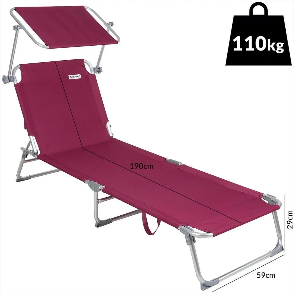 Liegestuhl 'Ibiza' mit Schiebedach Aluminium rubinrot 190 x 59 x 29cm
