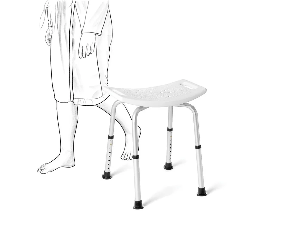 Duschhocker, Badestuhl, höhenverstellbar 36-53 cm, rutschfeste Füße, weißes Aluminium, leichter Badesitz, Stuhl für Senioren und Rehabilitation, max 136 kg, stabil und bequem