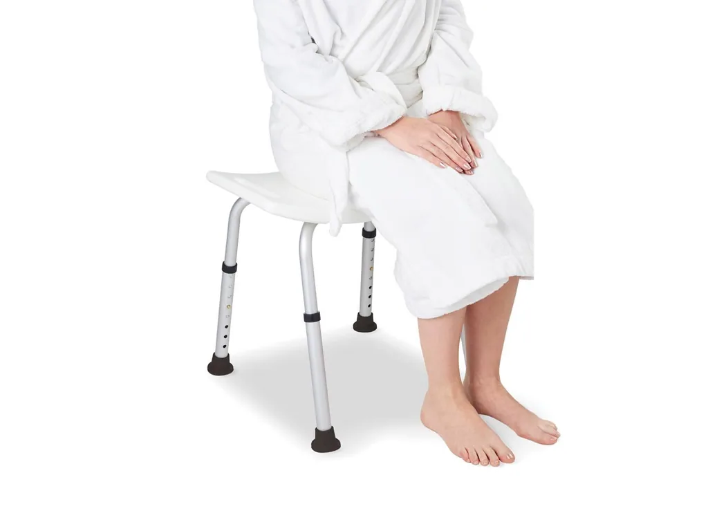 Duschhocker, Badestuhl, höhenverstellbar 36-53 cm, rutschfeste Füße, weißes Aluminium, leichter Badesitz, Stuhl für Senioren und Rehabilitation, max 136 kg, stabil und bequem