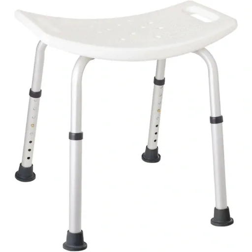 Duschhocker, Badestuhl, höhenverstellbar 36-53 cm, rutschfeste Füße, weißes Aluminium, leichter Badesitz, Stuhl für Senioren und Rehabilitation, max 136 kg, stabil und bequem
