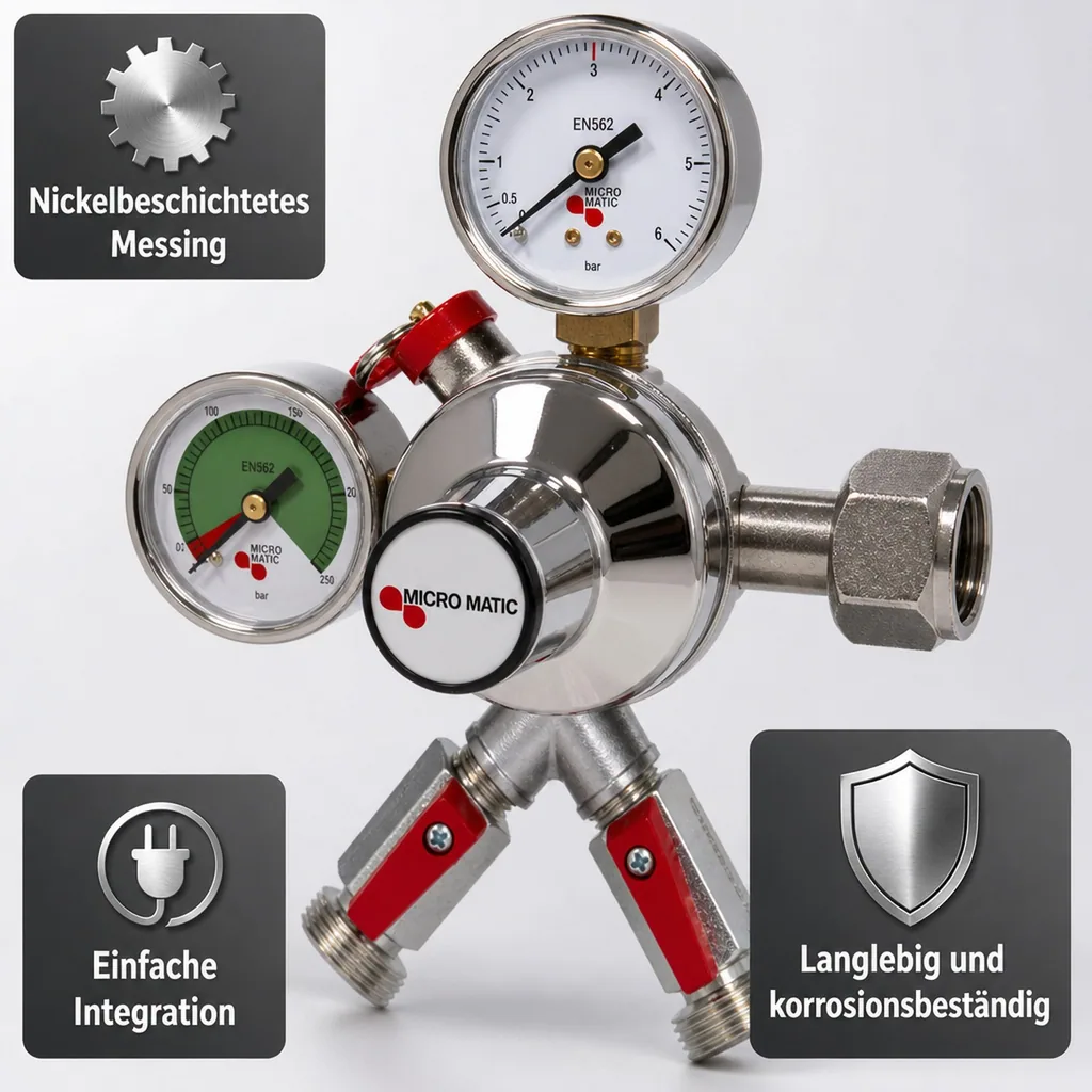 Druckminderer, Druckregler, Druckreduzierventil - CO2, Premium Micro Matic, 2-leitig